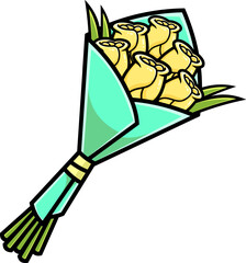 Cartoon Tulip Flowers Bouquet. Hand Drawn Illustration Isolated On Transparent Background