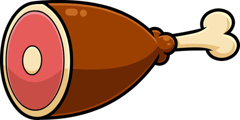 Cartoon Fresh Turkey Or Chicken Drumstick. Hand Drawn Illustration Isolated On Transparent Background