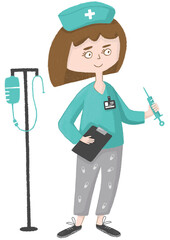 Nurse. Medical profession. A woman heals from illnesses. Covid. Quarantine. Hospital