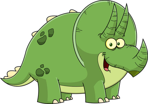 Triceratops Dinosaur Cartoon Character. Hand Drawn Illustration Isolated On Transparent Background