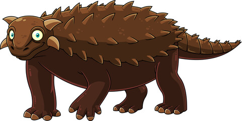 Ankylosaurus Dinosaur Cartoon Character. Hand Drawn Illustration Isolated On Transparent Background