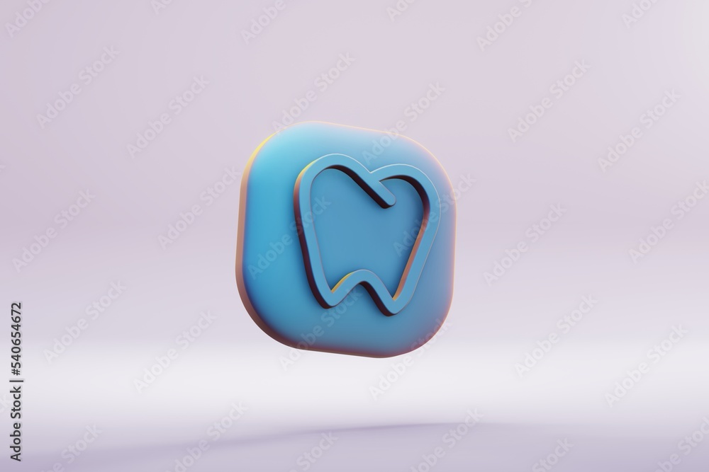 Poster beautiful illustration healthy blue tooth symbol icons on a bright pink background. 3d rendering ill