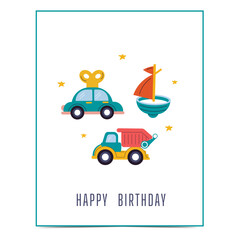 Happy birthday card with baby toys