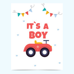The postcard is a boy. Baby shower.