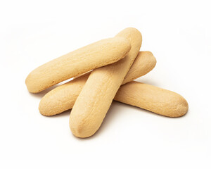 group of Italian Savoiardi biscuits. isolated white background