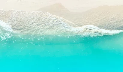 Poster De ecologie Luchtfoto naar golven in de oceaan Spattende golven. Blauwe schone golvende zeewaterachtergrond © SASITHORN