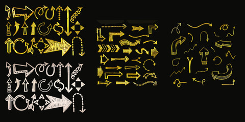 different set of arrows with gold and platinum colors.different collection of cursors with gold and platinum colors