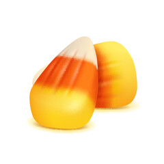 Realistic halloween candy corn, sweet holiday food.