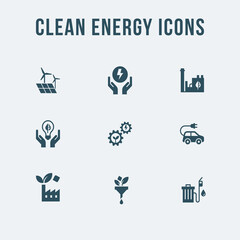 Set of eco vector icons in flat style. Eco collection with various icons on the theme of ecology and green energy. Isolated, editable and scalable icons.