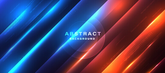 Blue and red technology background with motion neon light effect.Vector illustration.	
