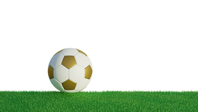 3D soccer ball on green grass field