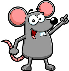 Funny Mouse Cartoon Character Pointing. Vector Hand Drawn Illustration Isolated On Transparent Background