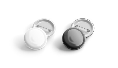 Blank black and white round badge stack mockup, front view