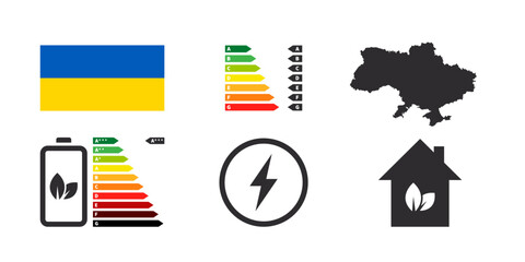 Fototapeta premium Energy efficiency badges of Ukraine. Energy Performance icons. Energy rating chart. Vector illustration