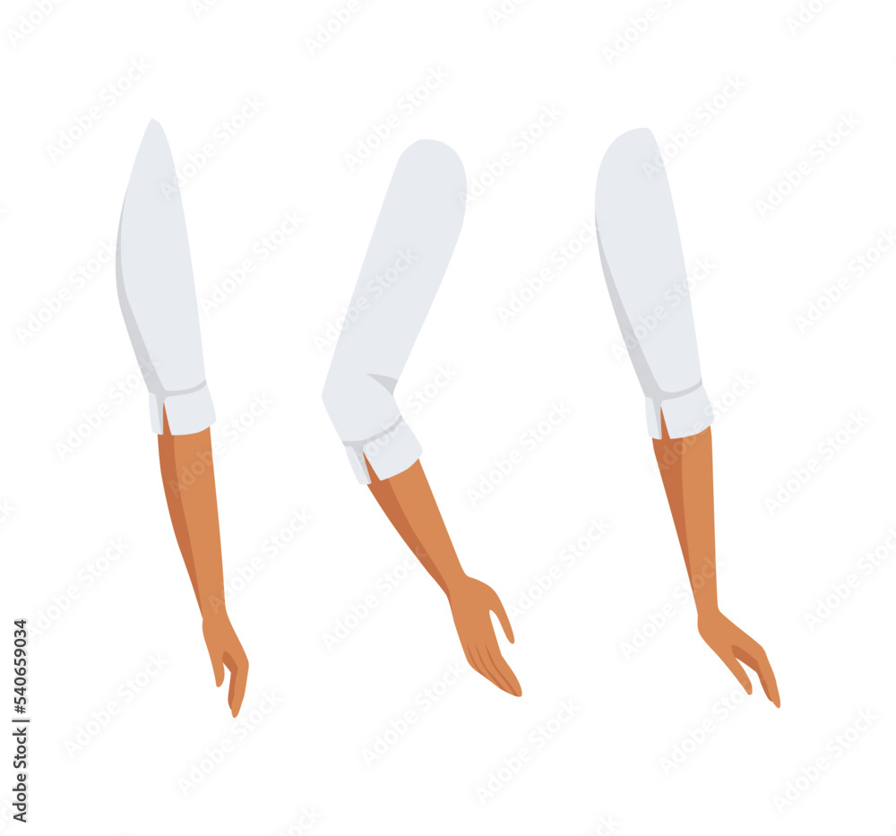 Poster woman character arms with blouse sleeve as constructor with separated body part vector set