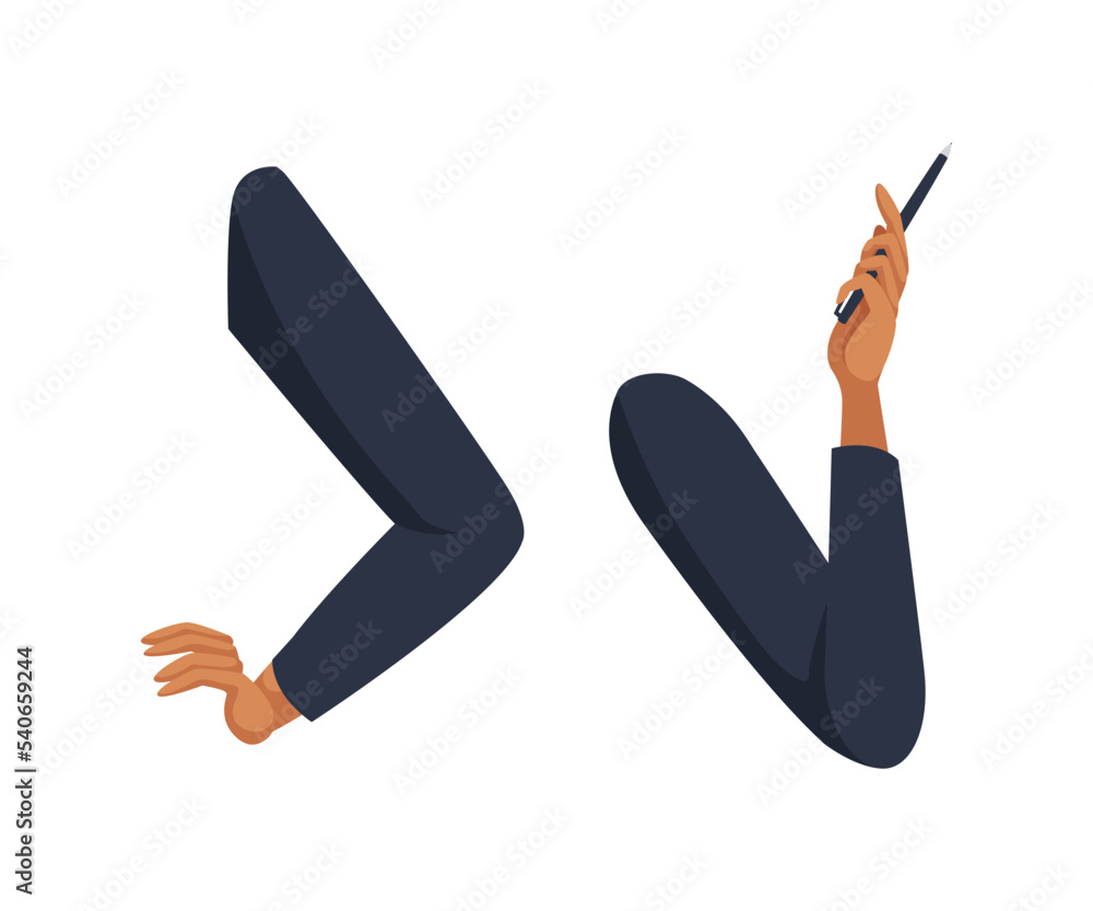 Poster woman character arms with jacket sleeve as constructor with separated body part vector set