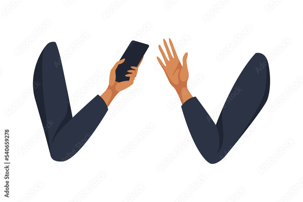 Aufkleber woman character arms with jacket sleeve as constructor with separated body part vector set