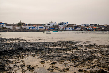 Panoramic view of fishing town of Majanicho in Fuerteventura, Spain