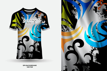 Futuristic and fantastic T shirt jersey design suitable for sports, racing, soccer, gaming and e sports vector