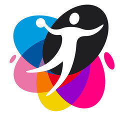 Handball sport graphic with colorful design elements.