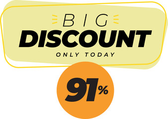 Ninety one 91 percent big discount sale banner label yellow