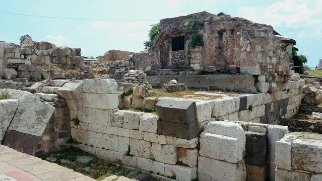 Ruins and historical place in agora of Smyrna ancient city in Izmir, Turkey.