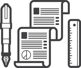 report and pen illustration in minimal style