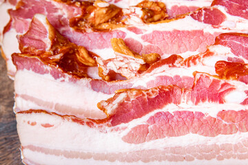 slice bacon pork strips lard smoked meat meal food snack on the table copy space food background