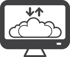 Uploading data by a desktop computer illustration in minimal style