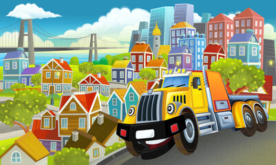Obraz na płótnie Canvas cartoon industrial truck through the city illustration
