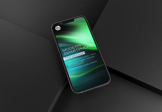 Mobile Phone Screen Mockup On Black Display Background