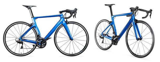 set collection of blue black modern aerodynamic carbon fiber racing sport road bike bicycle...