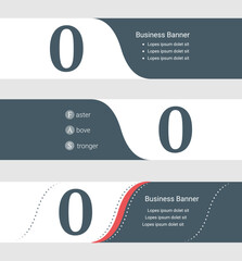 Set of blue grey banner, horizontal business banner templates. Banners with template for text and number zero symbol. Classic and modern style. Vector illustration on grey background