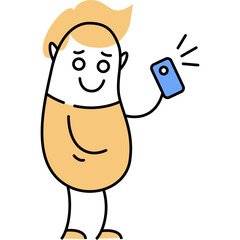 Flat vector character using mobile phone icon