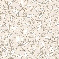 Vector eucalyptus seamless pattern in hand-drawn style. Vintage natural design for fabric, wedding invitation or vintage wallpaper.  - 540661239