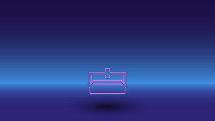 Neon cnc machine symbol on a gradient blue background. The isolated symbol is located in the bottom center. Gradient blue with light blue skyline