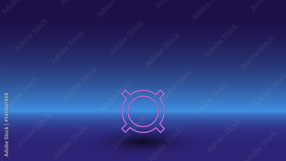 Poster neon currency symbol on a gradient blue background. the isolated symbol is located in the bottom cen