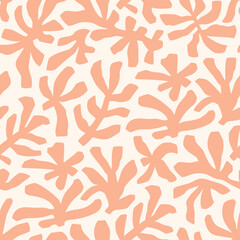 Fototapeta premium Abstract pink leaves seamless pattern. Vector repeat design for cards, web, backgrounds and natural product. Natural template.