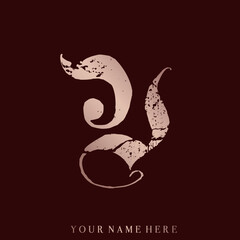 Letter V monogram logo.Calligraphic signature icon.Uppercase character.Lettering sign isolated on dark fund.Wedding, fashion, beauty alphabet initial.Elegant, antique style.