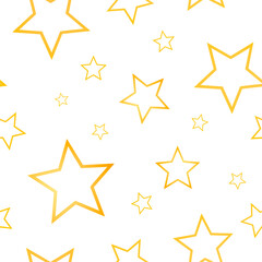 seamless pattern of silhouettes of golden stars on a white isolated background