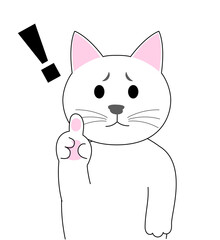 A white cat  gesturing with a finger: white background
