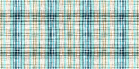  Teal rustic coastal beach house border check fabric tile. Seamless sailor flannel edging trim textile. Gingham blur rustic banner ribbon endless tape.