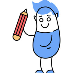 Character with pencil flat vector icon isolated
