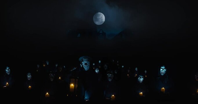 Halloween feature story | horror movie  walking dead people and hordes of vampires coming out from the darkness to visit your house footage | CGI included | 4K, 12 bit video sources: bmd raw