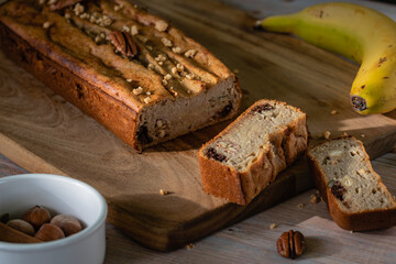 Healthy banana and nuts sponge cake