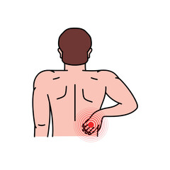 Fototapeta premium Pain and injury in the human back. Human backache. Health problem of muscle pain and spinal issues. Vector illustration