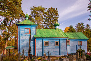 A wooden temple built in 1815, the Orthodox Church of St. Onuphrius the Great at the cemetery near the city of Bielsk Podlaski in Podlasie, Poland.