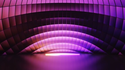 3d abstract neon background, geometric background with polygonal structure, cyber space virtual reality, Podium show products, place for product, colored neon lights, sci-fi style © AnuStudio