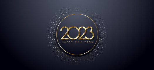 2023 Happy New Year Gold Background, Greeting Card