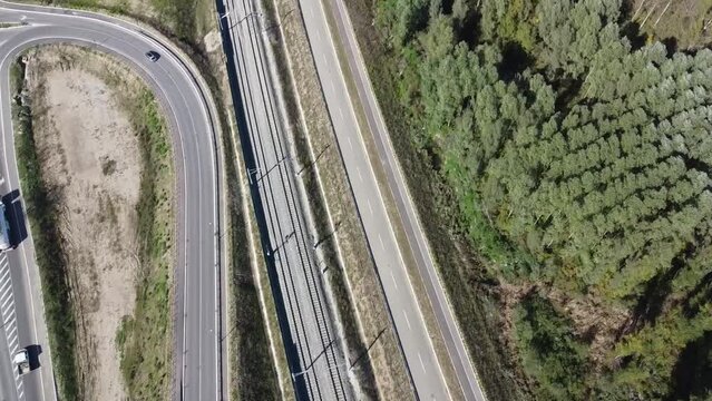 Drone flies over highways and takes short videos of the road